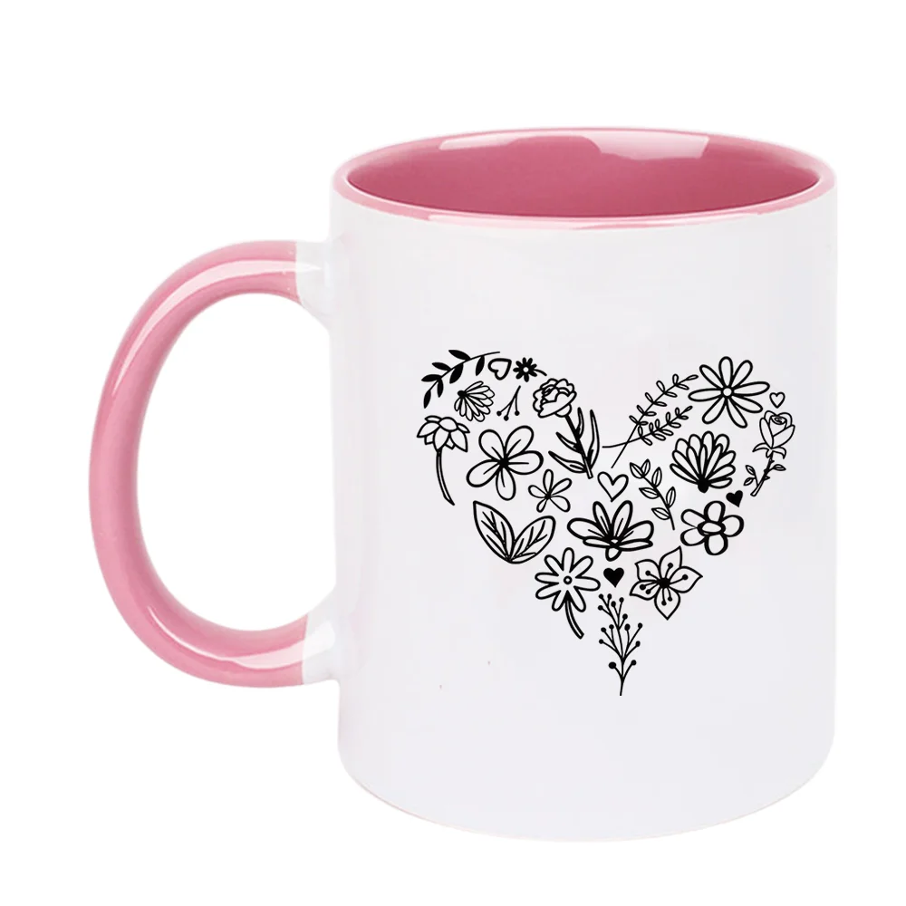 11oz Ceramic Coffee Mug with Floral Pattern Tableware for Valentine's Day Birthday Mother’s Day Father’s Day Home Use