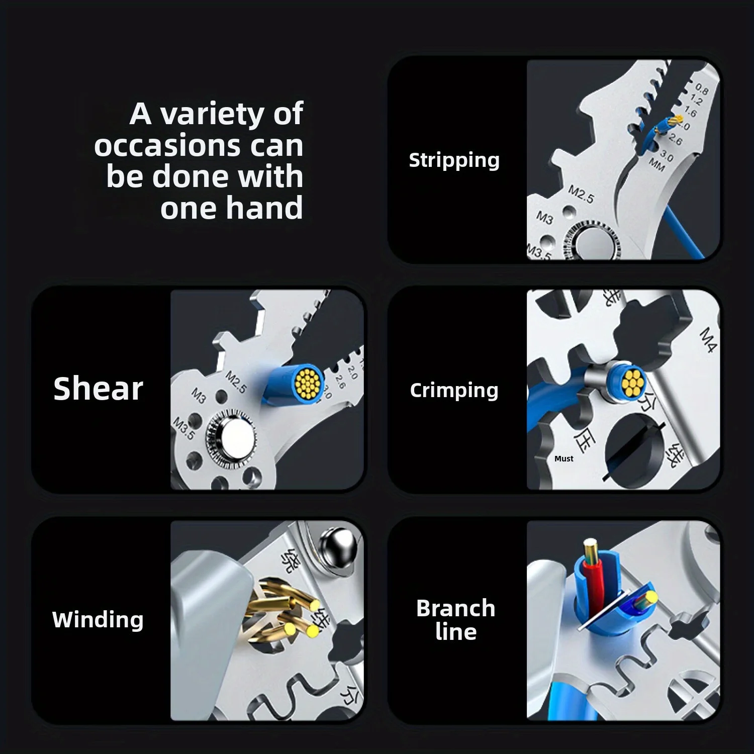 Electrician Pliers with Wire Stripper, Cutter & Separator – Durable Sharp Tool for DIY Cable Repair, Easy to Use, 10-in-1 Design view 2