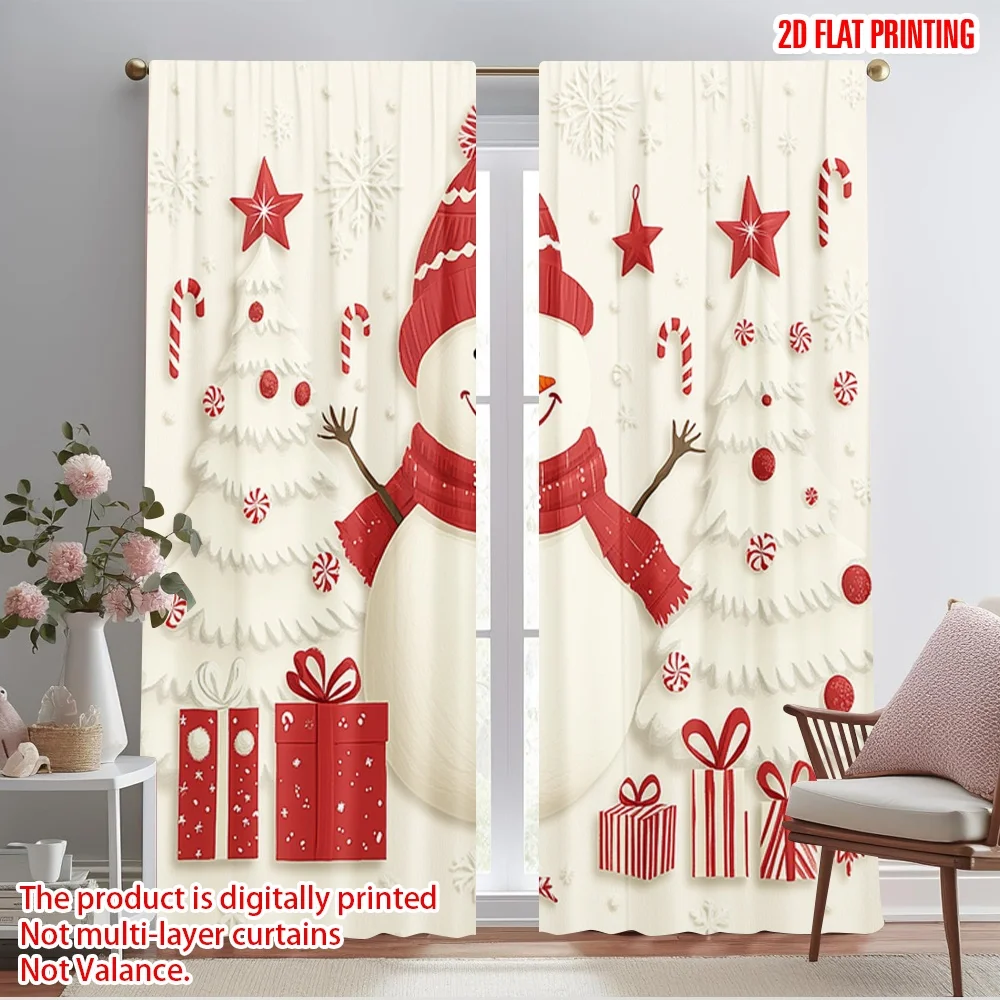 

2pcs,2D plane printing Print Curtains Cute Snowman Christmas Festive Season Durable Polyester (without rod) Versatile All Ldeal