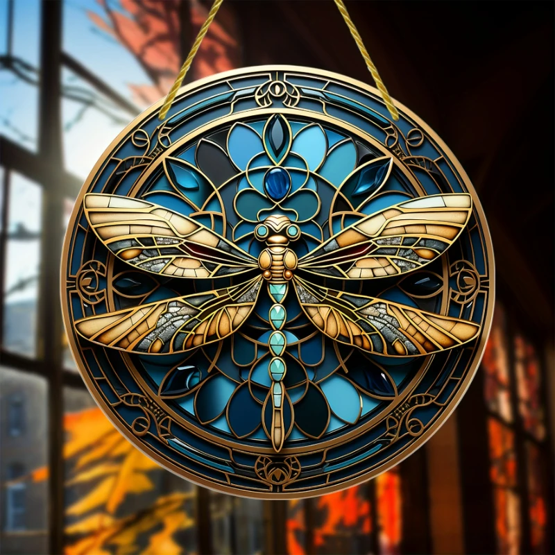 Acrilico Art Beautiful Dragonfly Window Hanging Pendant Home Decor Suncatcher Room Wall Door Decoration Wall Sign regalo creativo