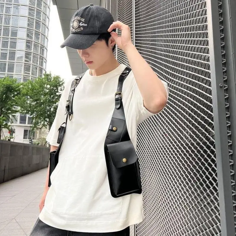 Vintage Underarm Purse Men punk Shoulder bag Women Leather Harness Intercom bag Phone Wallet Case Holster Bag Cross Belt Costume