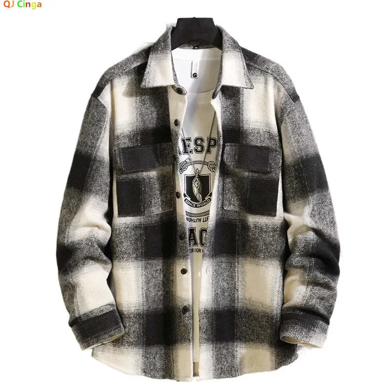 

2026 Новые мужские черные рубашки в клетку, однобортный воротник, полосатая рубашка с длинными рукавами, топ свободного кроя.