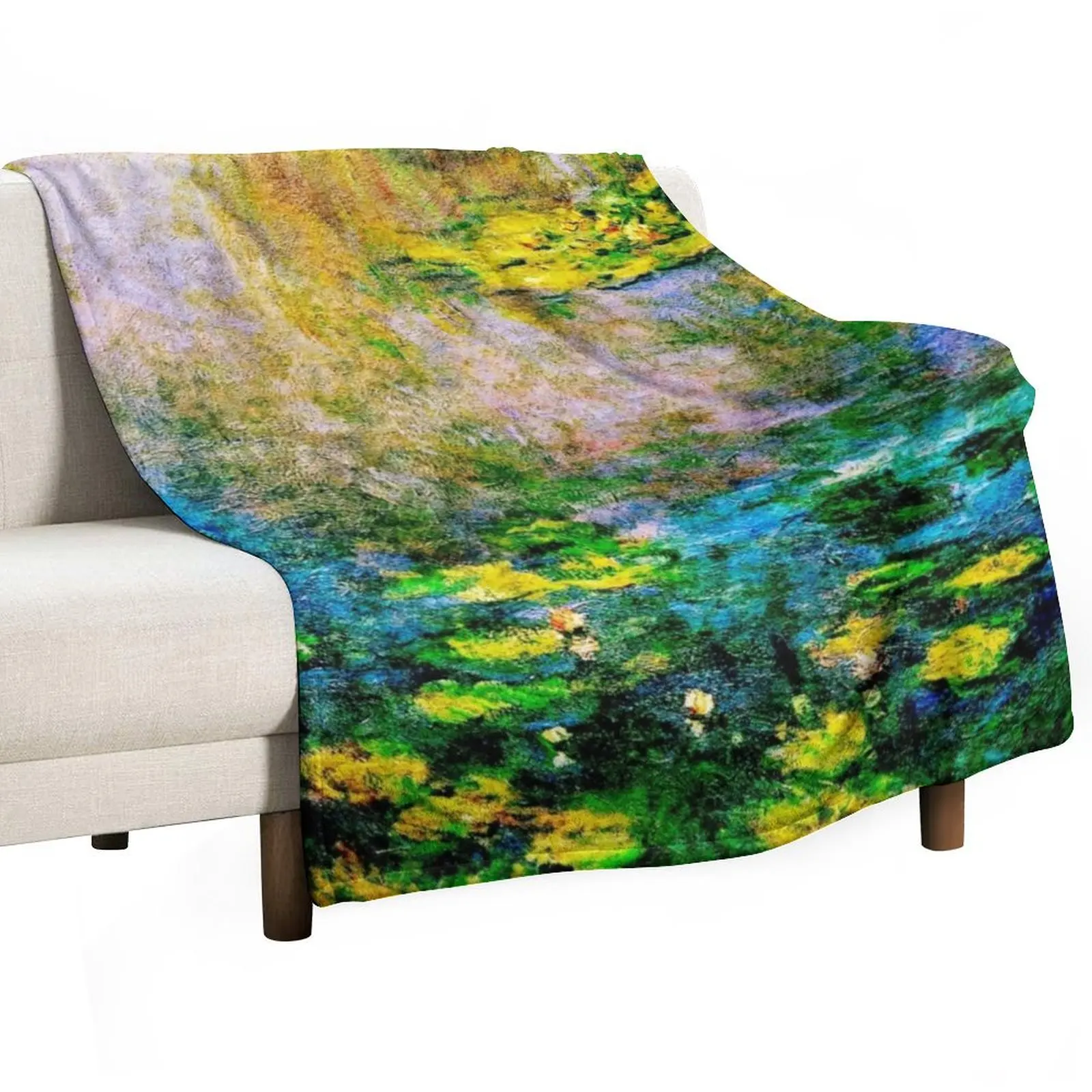 Claude Monet Les Nymph??as Jaunes Yellow-teal Water Lily Garden Throw Blanket Sofa Quilt Loose Summer Blankets