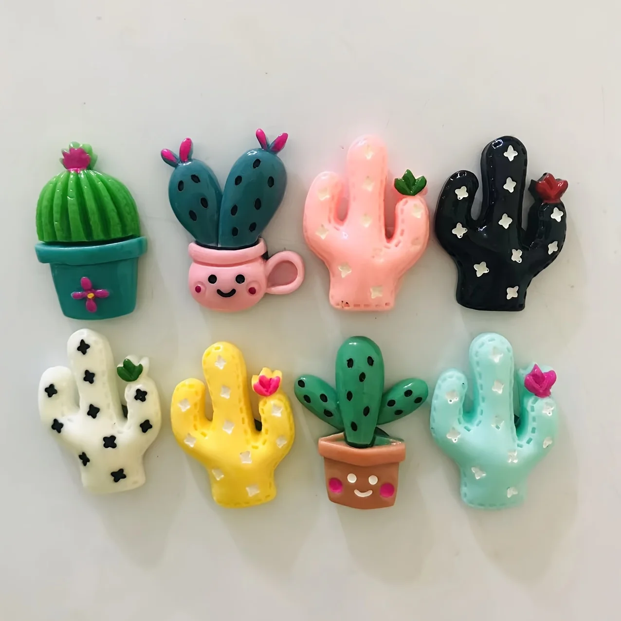 Paquete de 8 imanes de refrigerador de cactus, juego de imanes de nevera ovalados de plástico, imán decorativo de planta de dibujos animados para pizarra blanca
