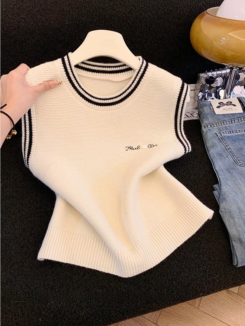 

Faionable вязаный жилет женский круглый многослойный топ Age-Defng Color Blo College Sle осенне-зимняя одежда