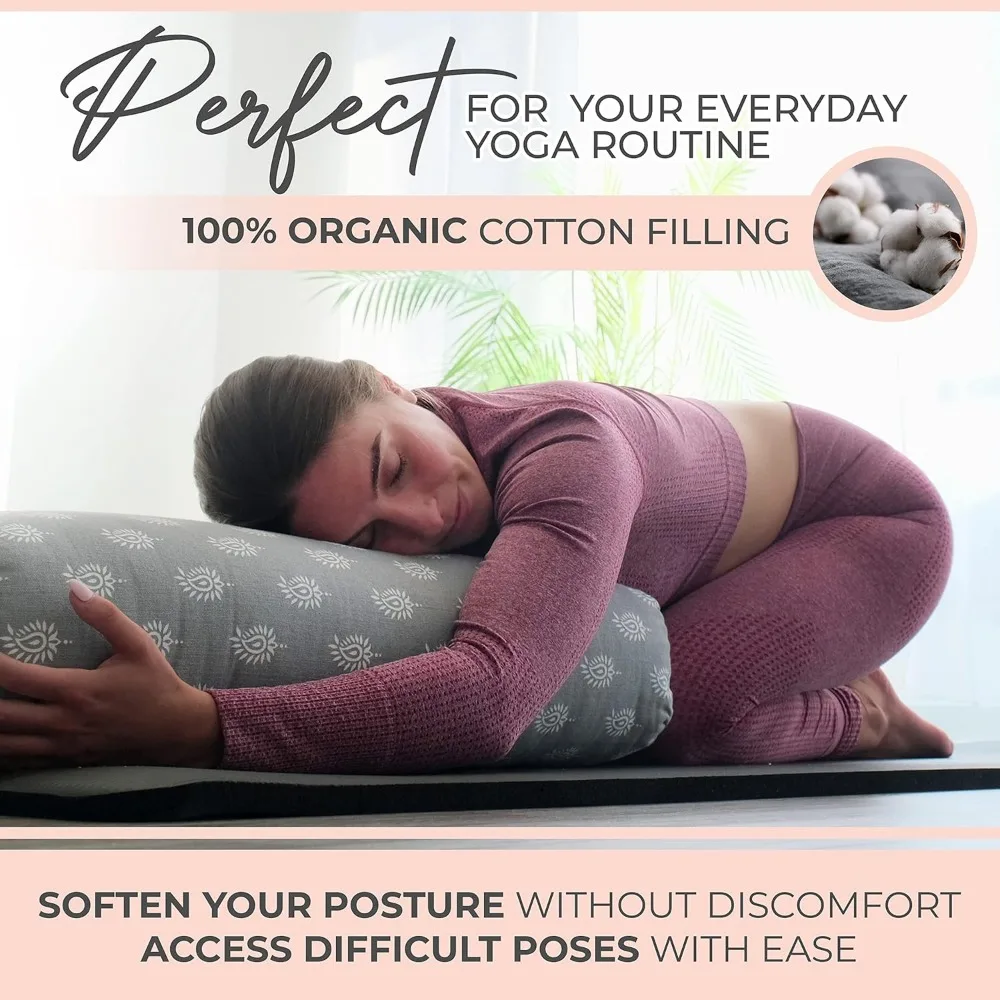 Bolster for Restorative Yoga - 100% Cotton, Includes Washable Cover and Carry Bag