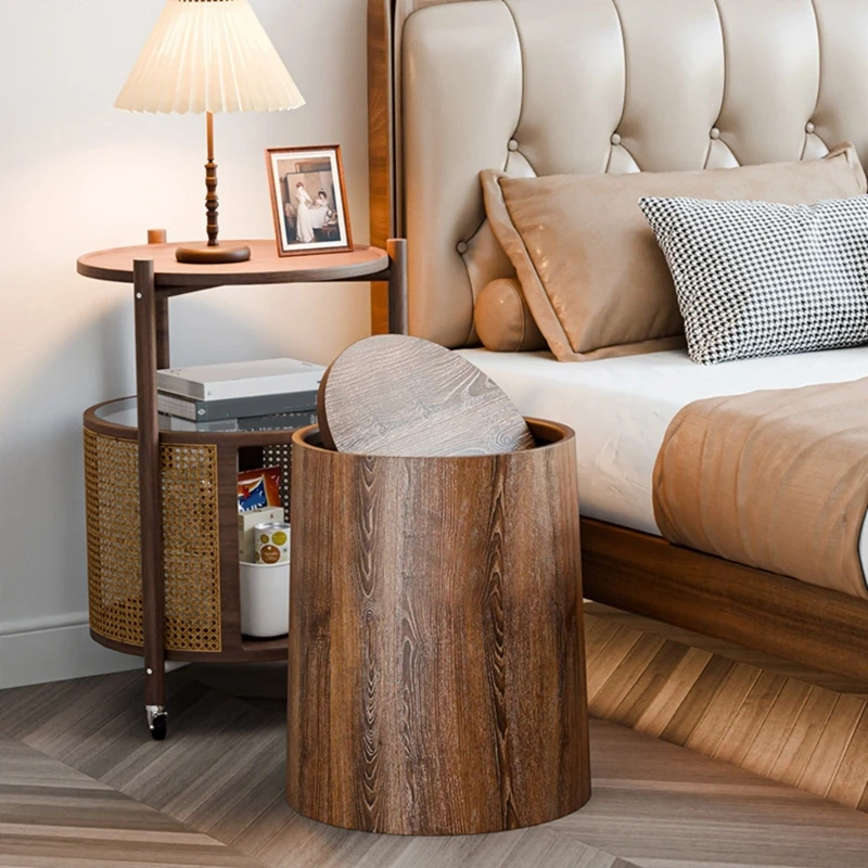 Space Saving Round Waste Bin Featuring Grains Texture And Swing Lid B95B