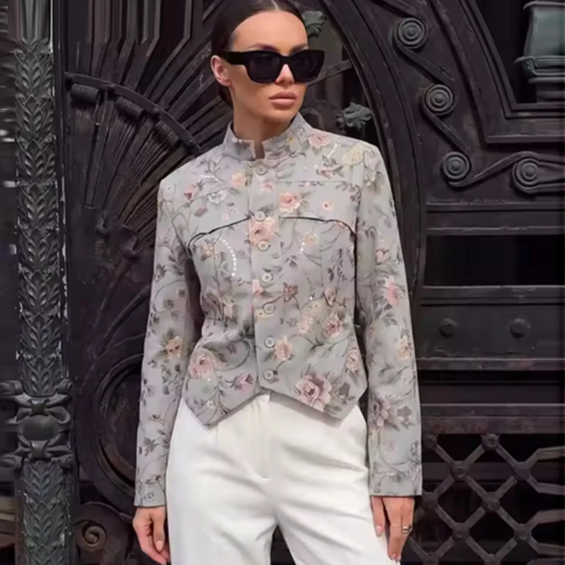 Autumn Jackets Women's 2026 New Fashion Print Slim Blazers Jackets Blouse Chic Young Women's Autumn Street Warm Unique Coats