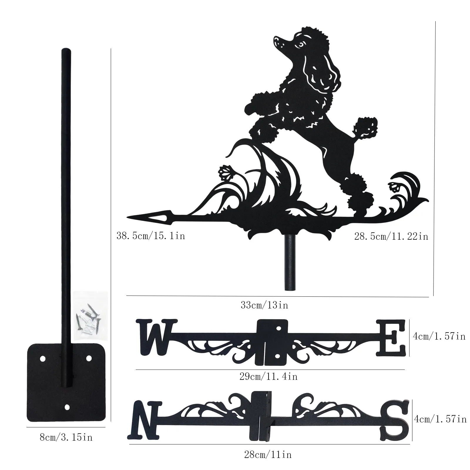 Poodle Weathervane Silhouette Art Black Metal Pet Dog Wind Vanes Outdoors Decorations Garden For Roof Yard Building