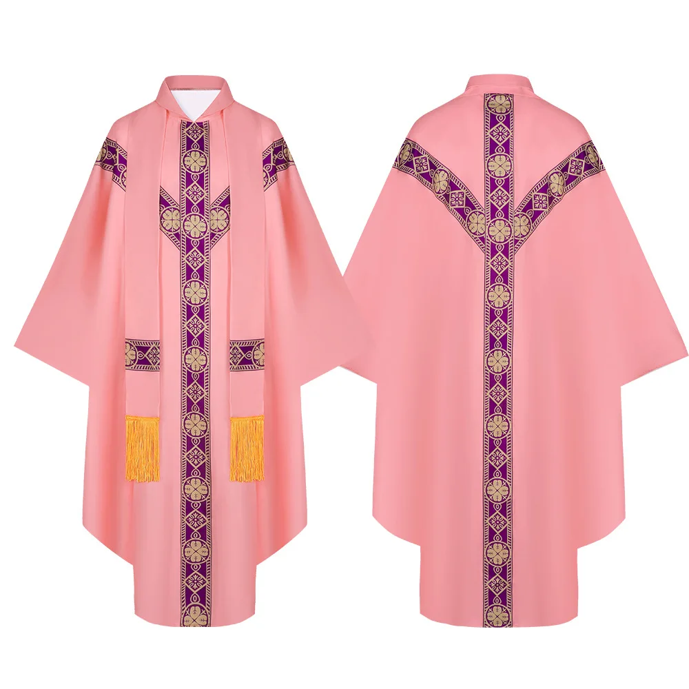 Unisex Adult Medieval Retro Priest Monk Print Long Gown Cosplay Costume Cross Muslim Missionary Cloak Cape Halloween Party Robe