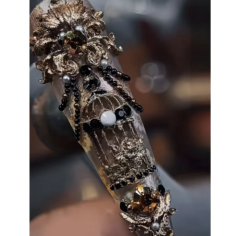 3D Vintage Nail Silicone Mold Rose Birdcage European Candlestick Roman Column Candle Nail Accessory Transparent Nail Art Mold