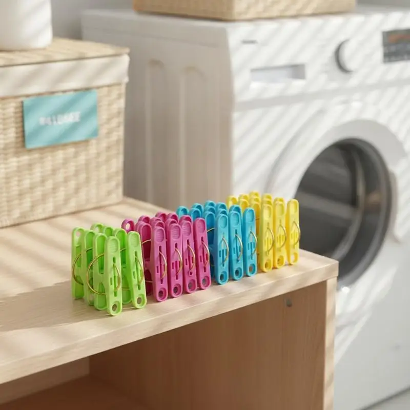 20 Pack Colorful Plastic Clothes Clips Strong Windproof Clamping for Home Laundry Delicate Items Drying No Damage
