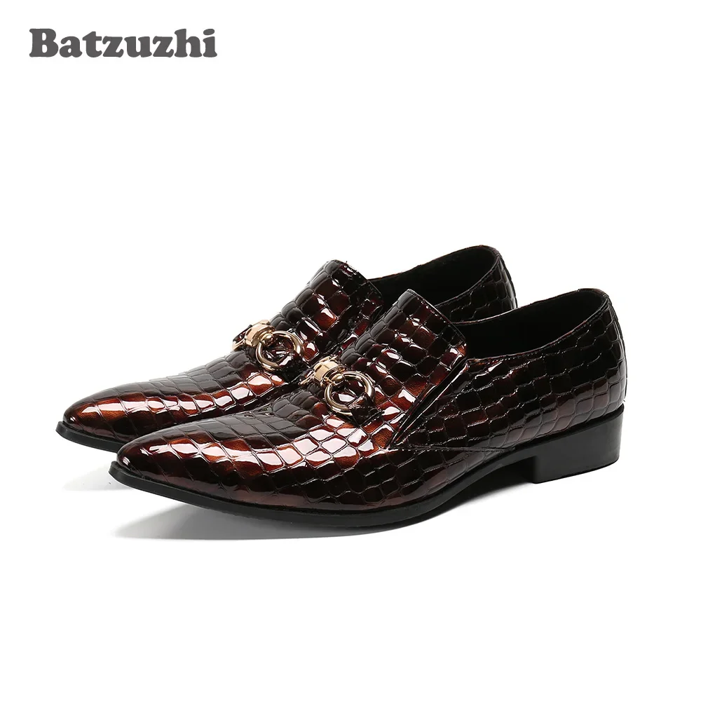 

Batzuzhi Luxury Fashion Men's Dress Shoes Pointed Toe Leather Dress Shoes Slip on Wine Red Party and Wedding Shoes Men Zapatos