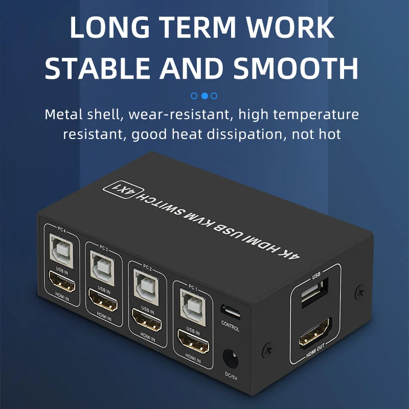 Przełącznik HDMI KVM 4K 60Hz 4-portowy przełącznik USB KVM HDMI Selektor Box USB 2.0 i HDMI 2.0 Przełącznik KVM HDR do myszy, klawiatury, monitora