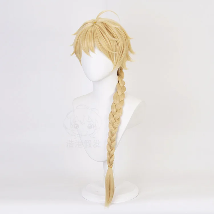 Aether cosplay perucas jogo genshin impacto vestir-se perucas homem mulher amarelo longo trança cabelo sintético acessórios de fantasia de halloween