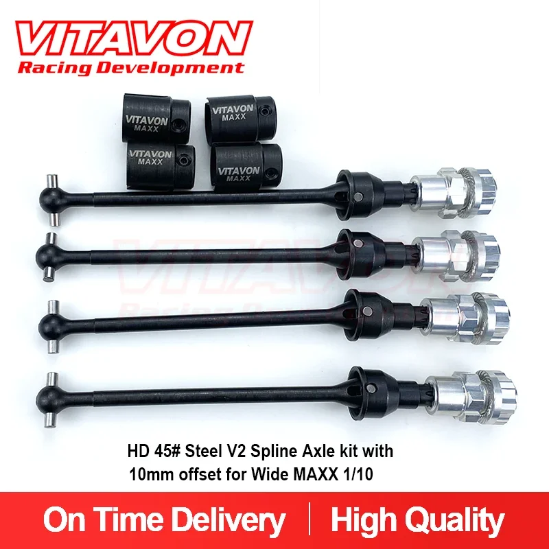 VITAVON HD Steel Spline CVD Axle Kit 10mm Offset V2 for Traxxas Wide MAXX 1/10
