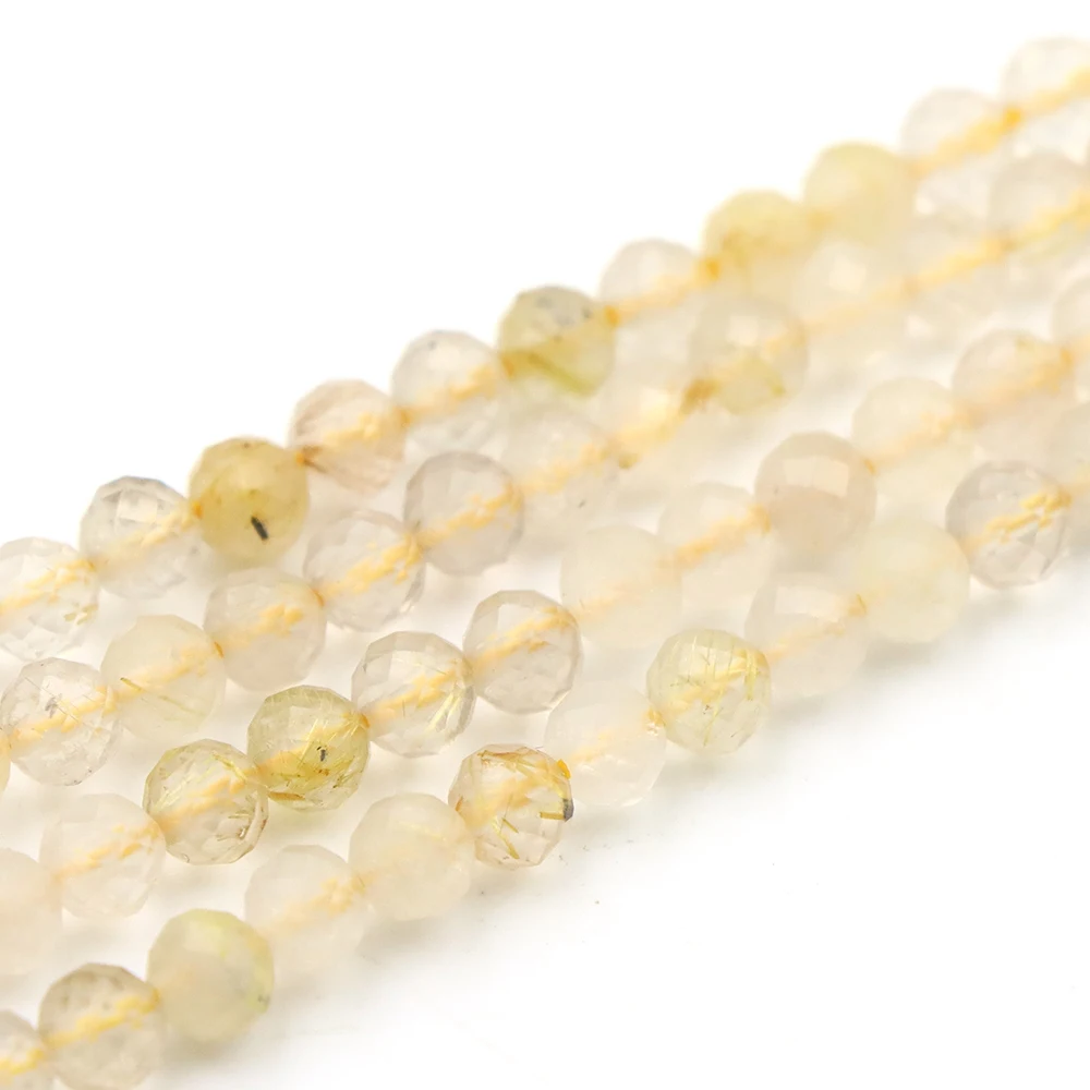 Natural Quartz Rutilated Faceted Round Stone Crystal Loose Spacer Beads DIY Bracelet Necklace Jewelry Crafts Accessories 2/3/4mm view 5