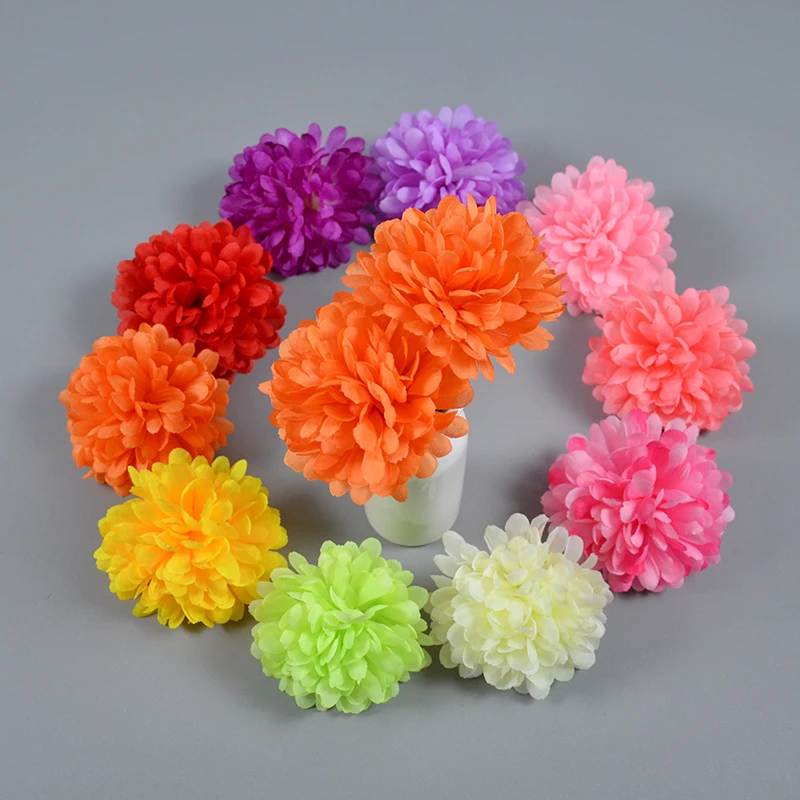 5pcs 10cm 11colors Artificial Silk Ball Chrysanthemum Flower Heads Decor White DIY Wedding Wall Home Party Bouquet Decoration