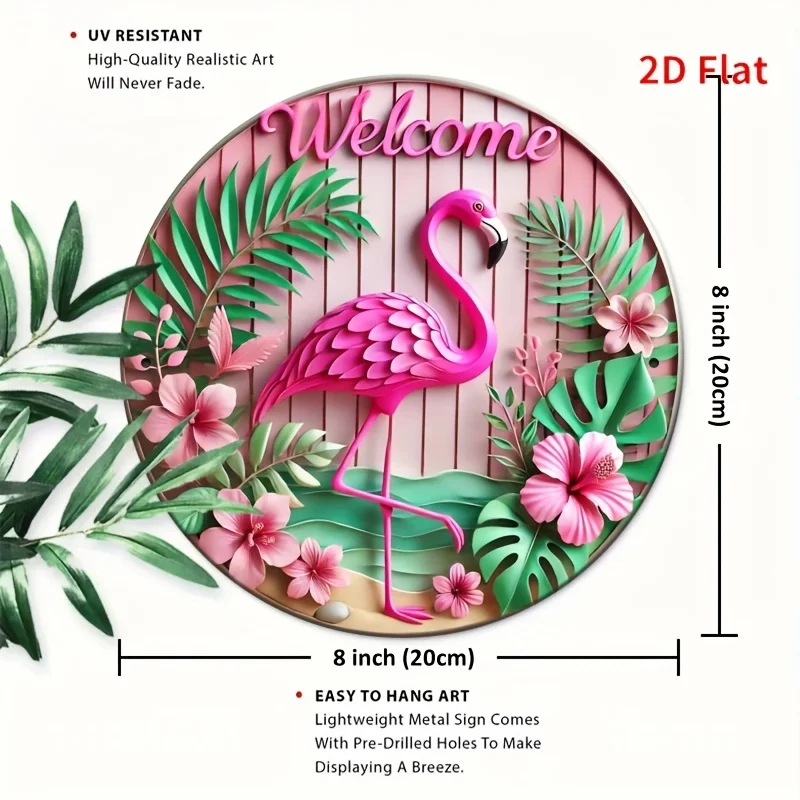 2D Flat 1pc8 x 8inch (20 x 20cm)Flamingo Welcome Sign - Unique Wall Art for Home, Cafe, Bar, Apartment, Restaurant, Living Room