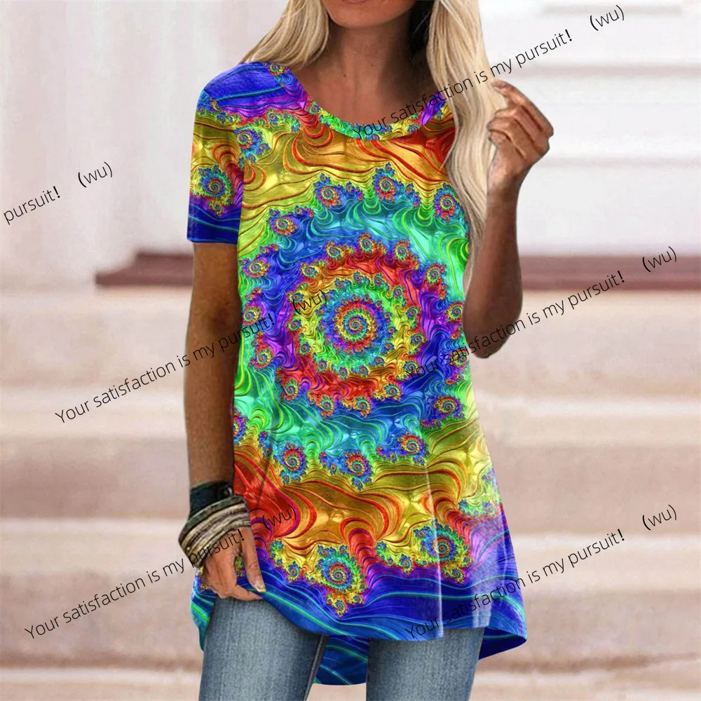ZOCI-Camiseta con estampado 3D de cambio gradual de color abstracto para mujer, camiseta de mujer estilo Y2K, ropa de talla grande