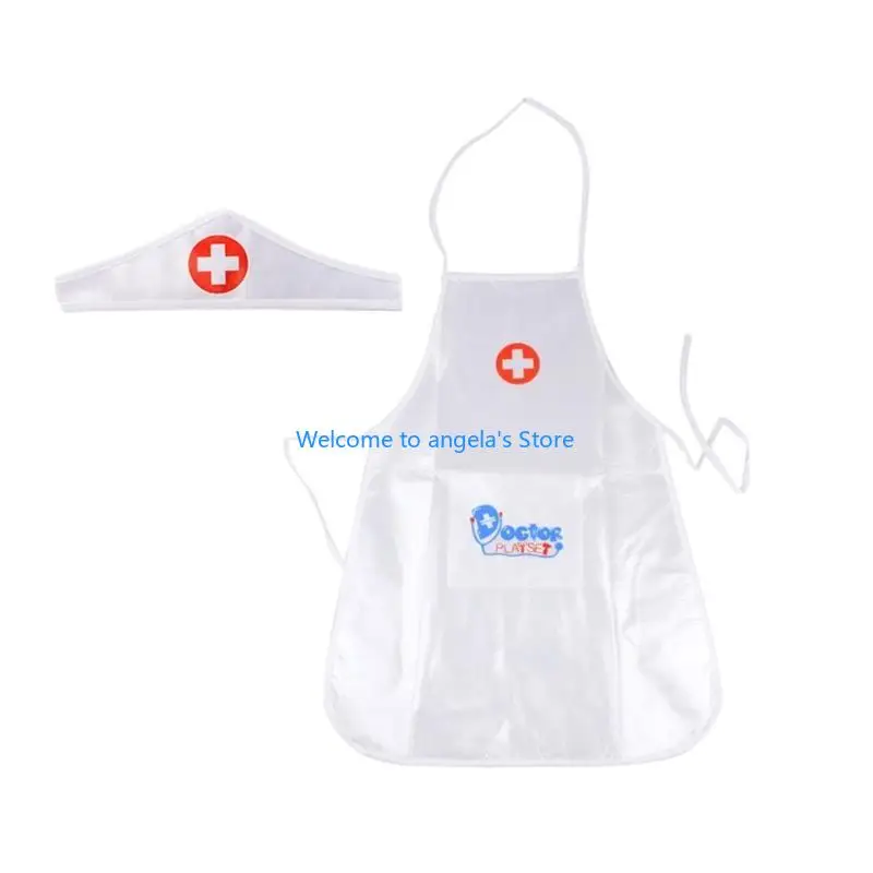 

X4YC Adjustable Kids Nurse Costume Apron With Headband Role Play Halloween Gift
