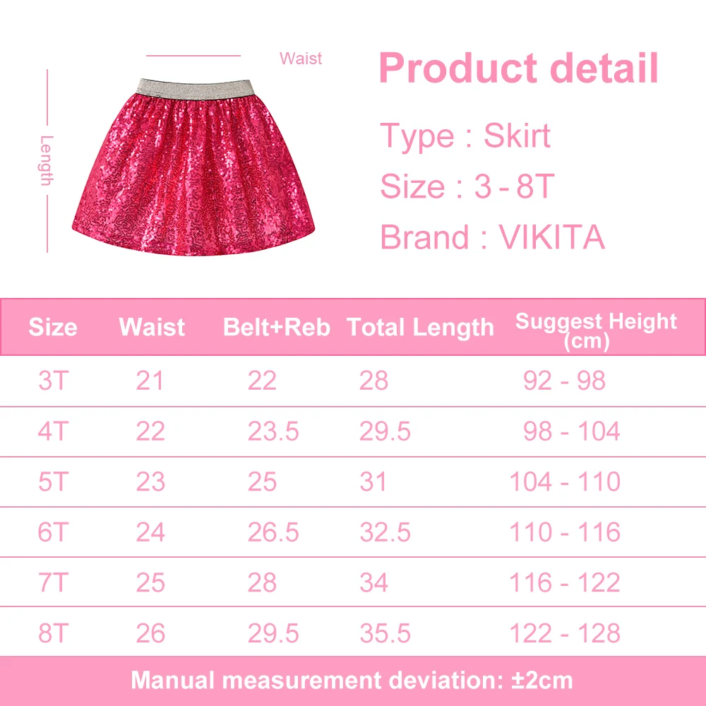 VIKITA Girls Sequined Appliqued Skirts Kids Red Performance Stage Birthday Party Prom Gown Princess Mini Skirt Children Clothing