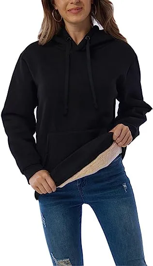 Women's Warm Fleece Lined Hoodie Thick Sherpa Pullover Drawstring Winter Sweatshirt Long Sleeve Multicolor Casual Top