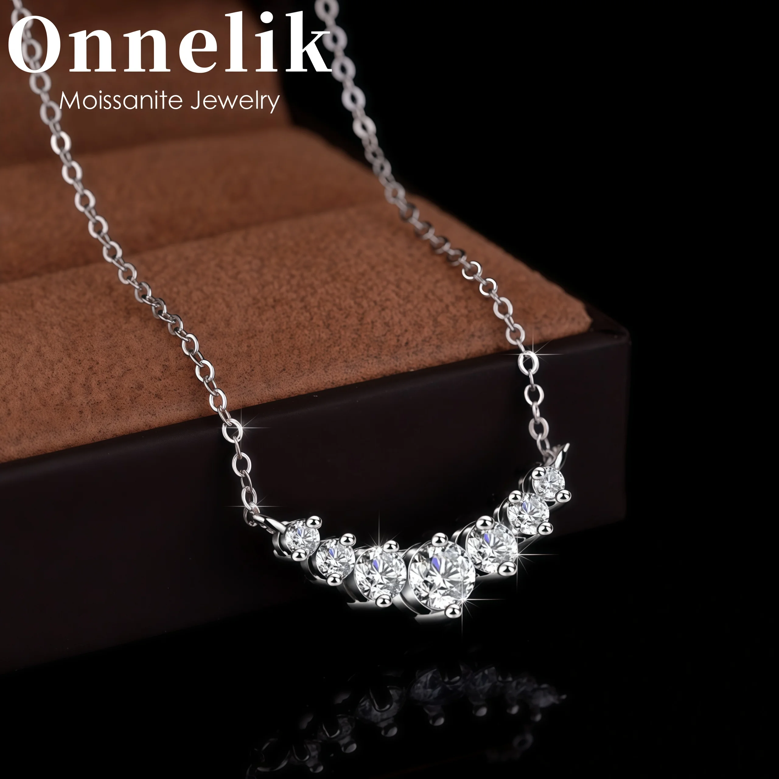 

Onnelik 1.7-5CTTW All Moissanite Necklace S925 Sterling Silver Smile Princesses Sparkling Pendant for Women's Gift Fine Jewelry