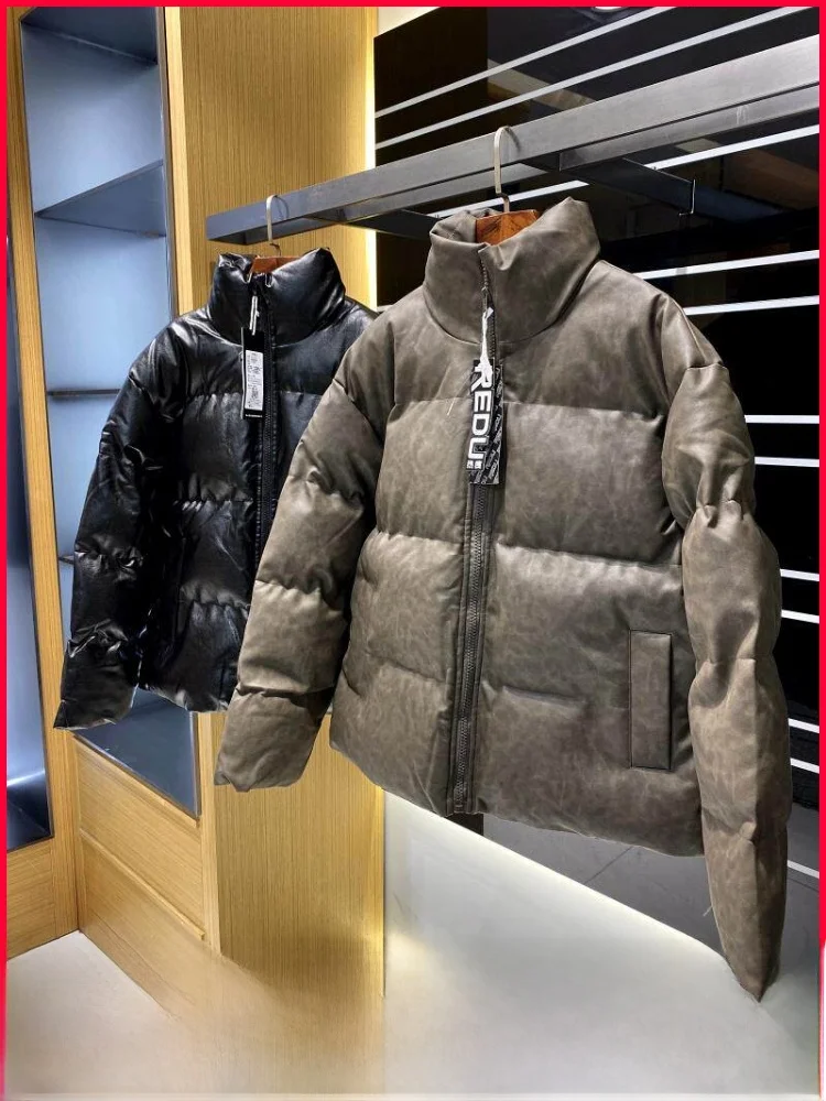 

Warm Thickened Stand Collar Bread Cotton Jacket PU Leather Men's Winter New Arrival Fashionable CleanFit Standard Edition