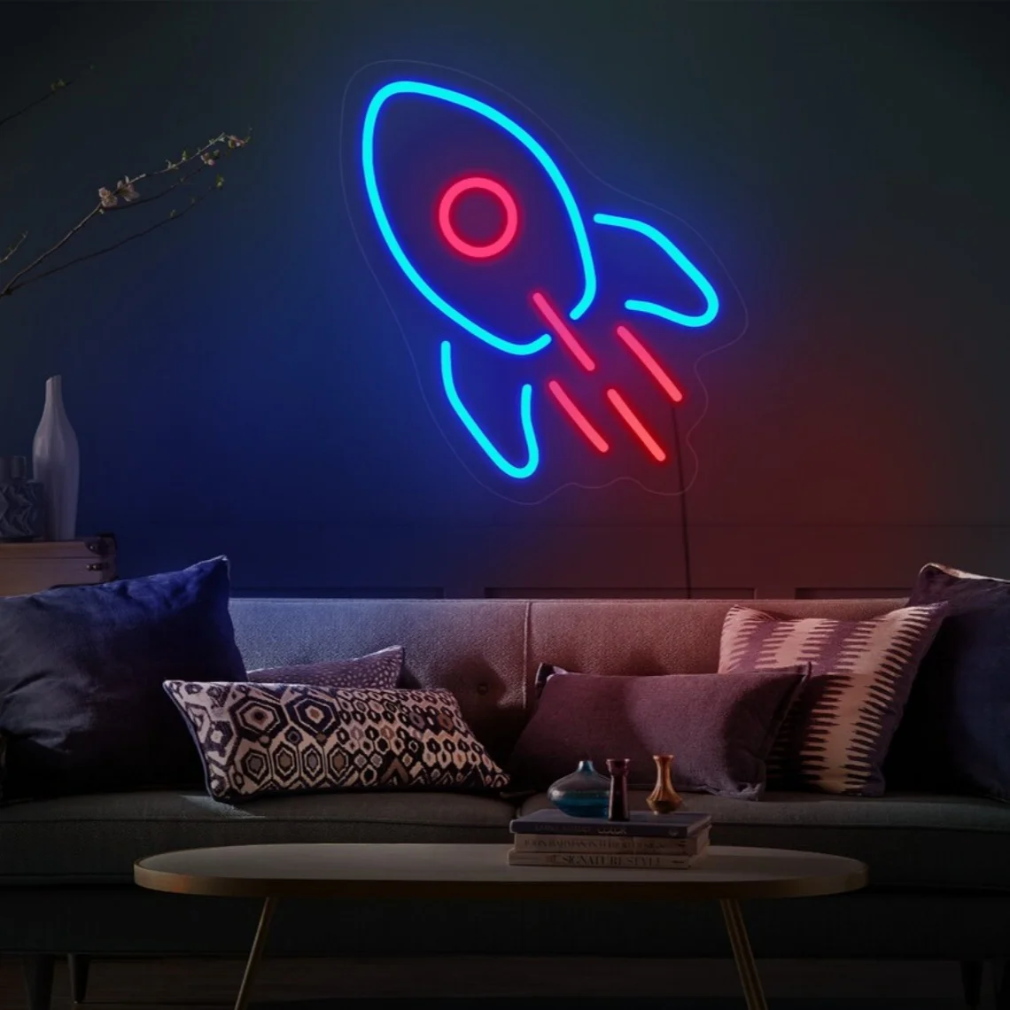 Rocket Neon Sign Kids Room Wall Art Decor Rocket Neon Sign