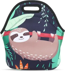 Violet Mist Womens Reusable Neoprene Lunch Bag Insulated Lunch Box Cute Sloth Animal Thermal Lunch Tote Bags