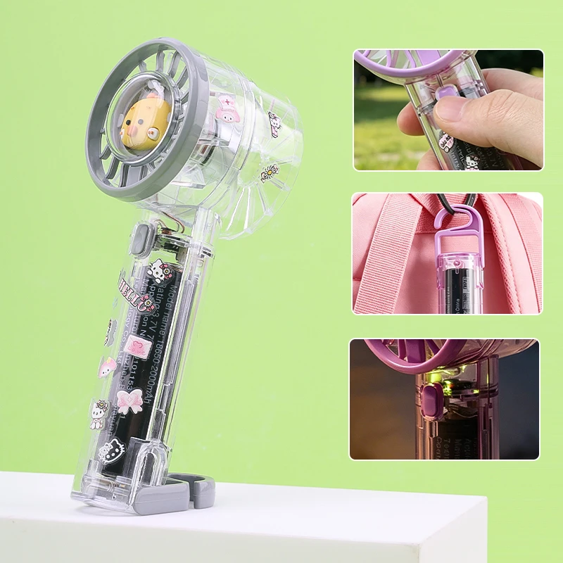Cartoon Chick Transparent Handheld Mini Fan With Stand Eyelash Fan Lash Glue Dryer Cooling Fan Eyelash Extension Decor Stickers