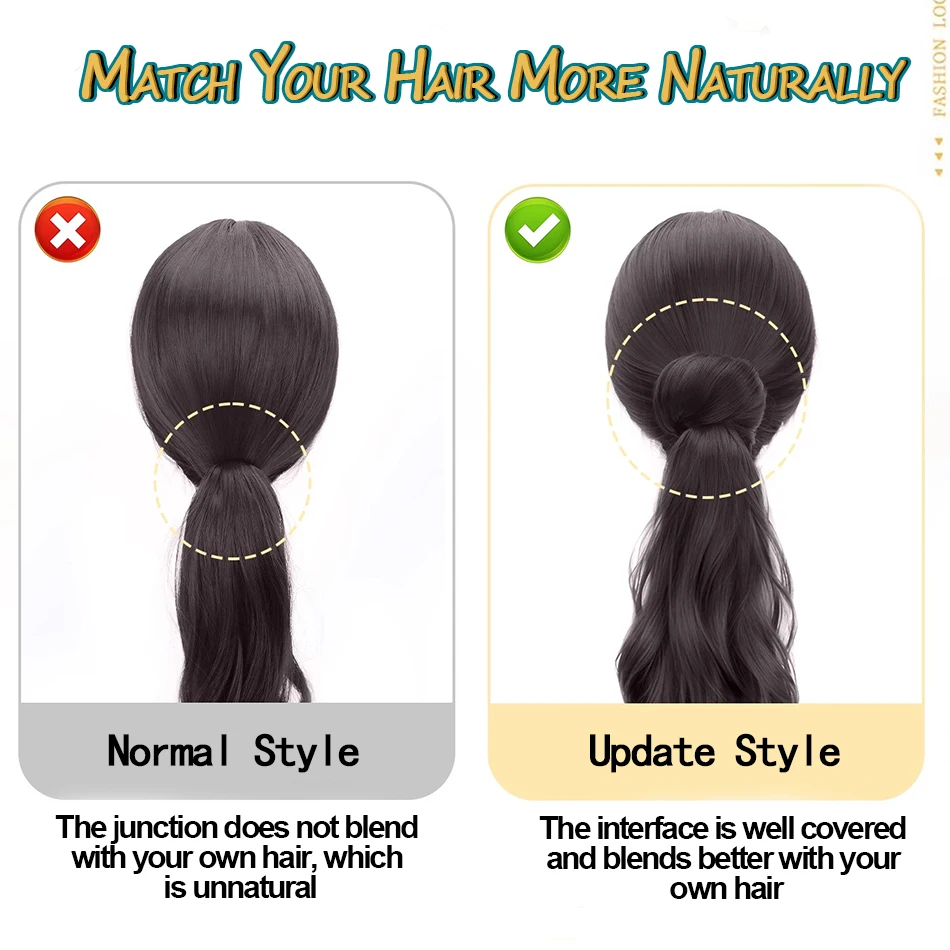 レイヤードボディウェーブ合成ウィッグポニーテール、グリップクリップ付き、ふわふわウェーブクロークリップポニーテールヘア、女性用耐熱ヘアピース