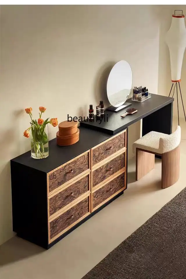 Mocha chest medieval solid wood dining side cabinet living room storage retro storage, six buckets, dresser