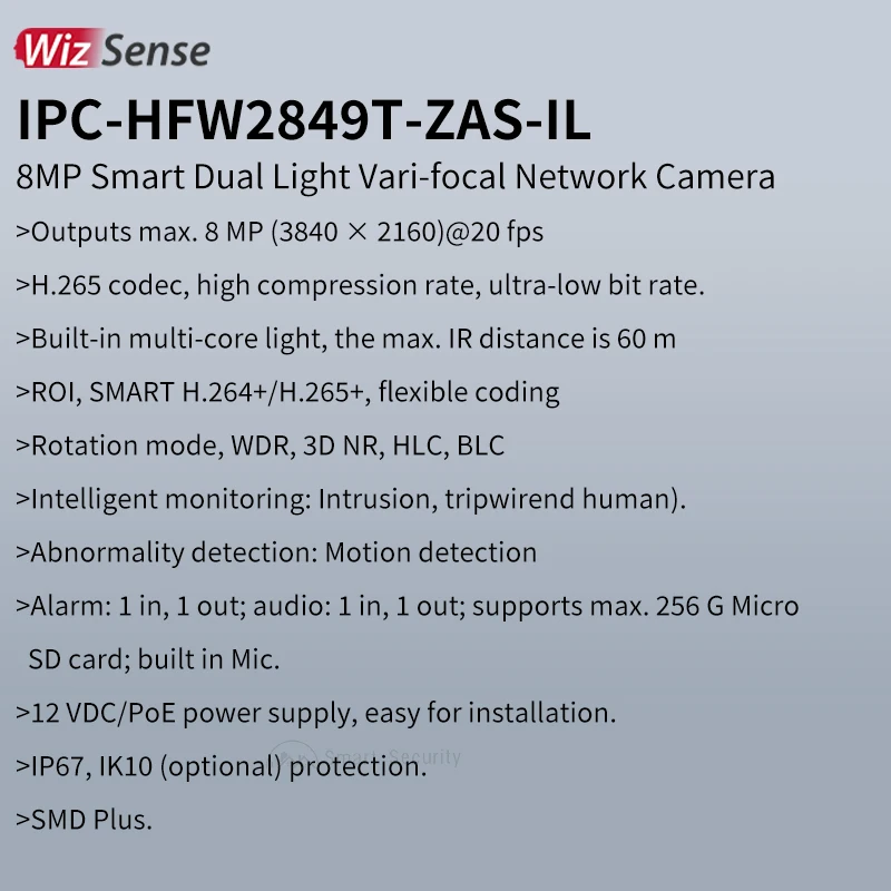 Dahua Original 4MP 8MP Smart Dual Light Vari-focal Bullet WizSense Network Camera Outdoor IP Camera Built in Mic HFW2849T-ZAS-IL