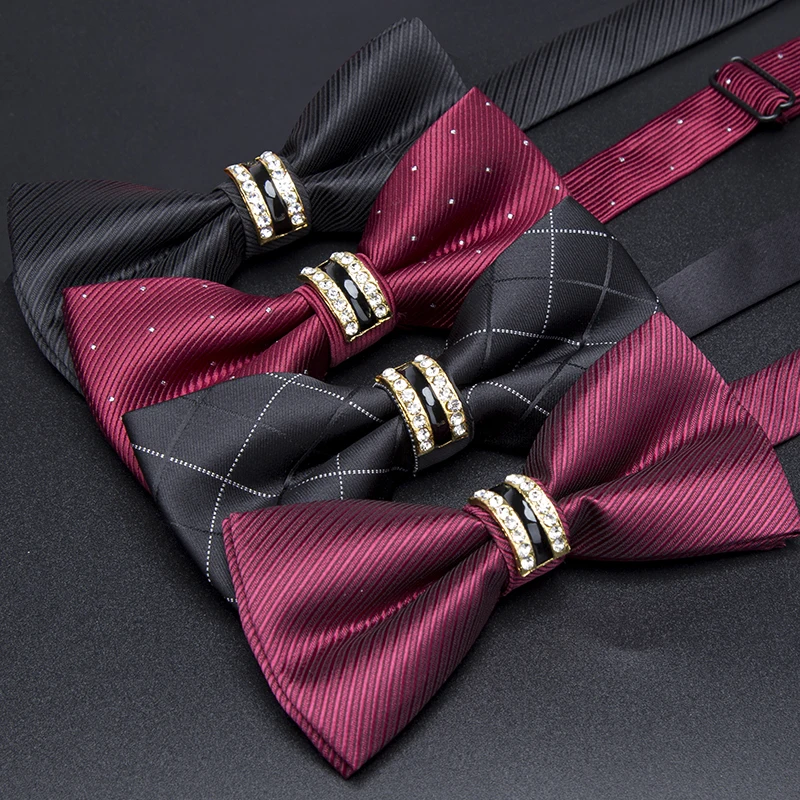 Men\'s Stripe Luxury Bowtie Necktie Formal Business Wedding Party Black Bow Tie Male Dress Shirt Accessories Gifts for Men Ties