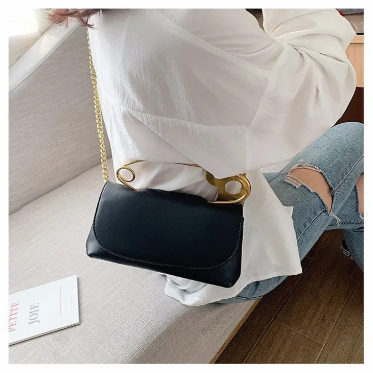 Bolso de hombro pequeño con Pin portátil para mujer, bandolera de PU con cadena Ins, a la moda