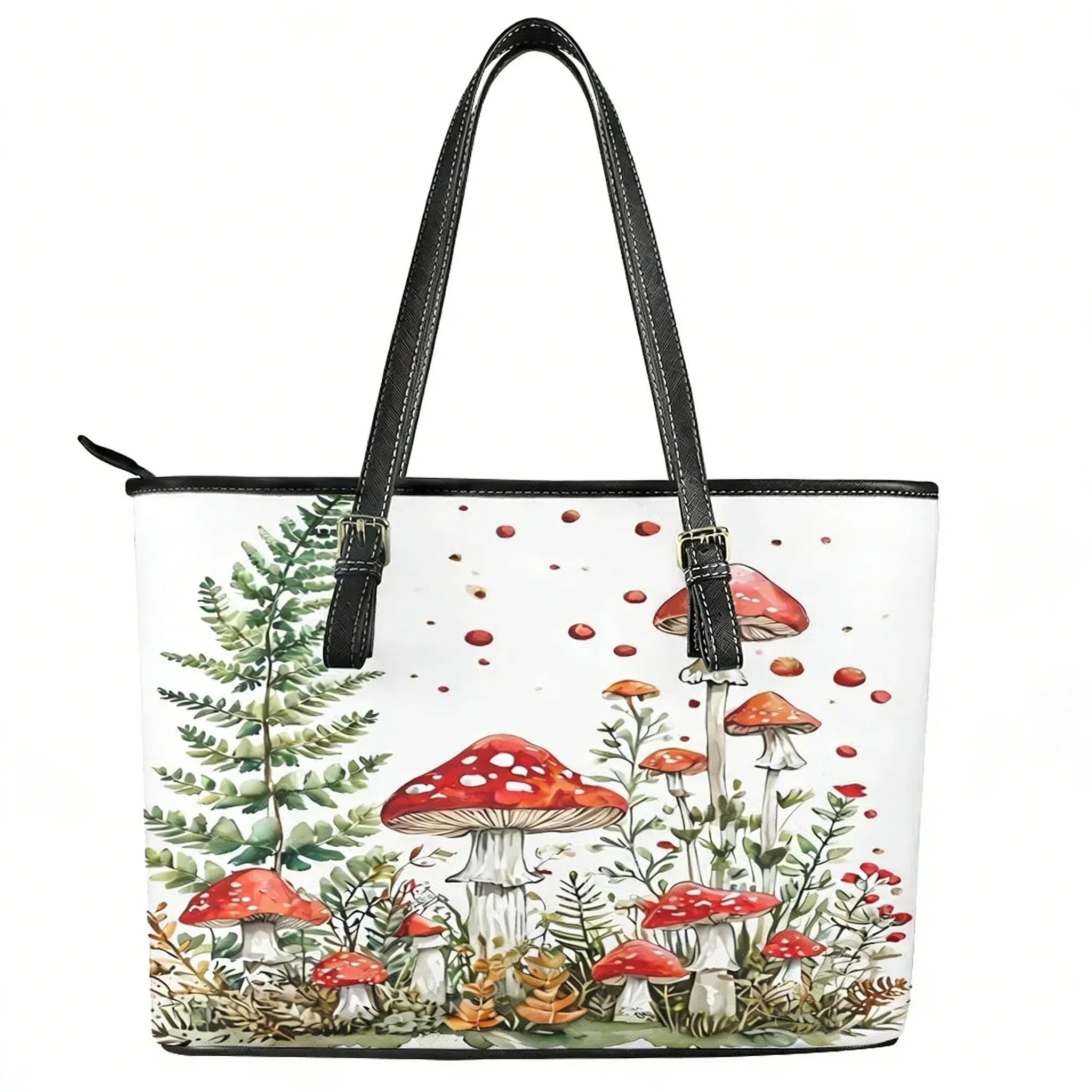 

Cute Mushroom Print Custom Handbag Womens Mens Personalized Tote Bag Shoulder Bag Business Leather Purse Travel Bag Gift