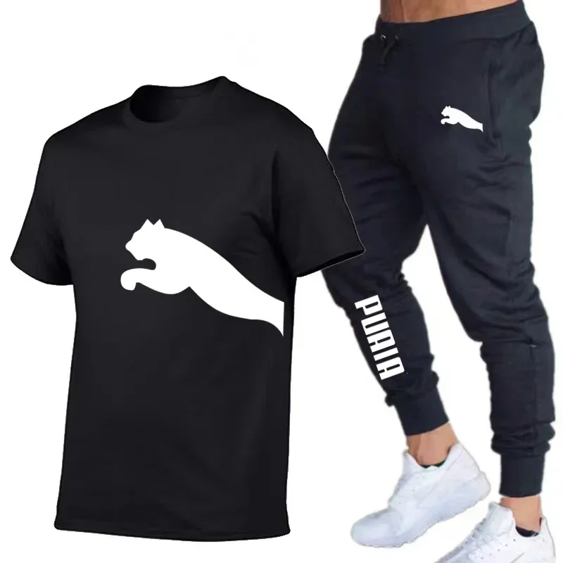 Conjunto casual de camiseta e calça esportiva masculina, manga curta, verão, novidade, 2 peças, 2024