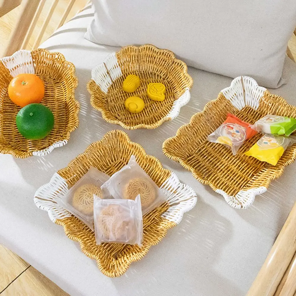 

Practical Hand-Woven Imitation Rattan Basket Round Oval Large Capacity Storage Box Multipurpose Food Storage Basket Living Room