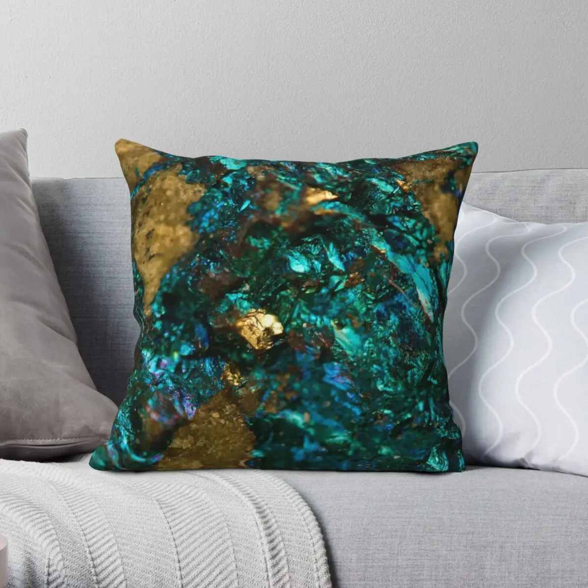 Teal Oil Slick Gold Quartz Square Pillowcase Polyester Linen Velvet Printed Zip Decor Throw Pillow Case Home Cushion Cover 18