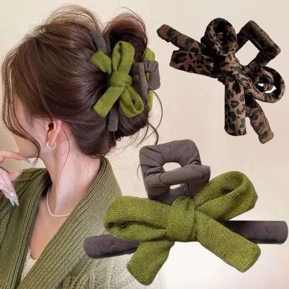 

Fashion Leopard Print Shark Clip Elegant Bowknot Hair Claw Gift Sweet Hairpin AutumnWinter