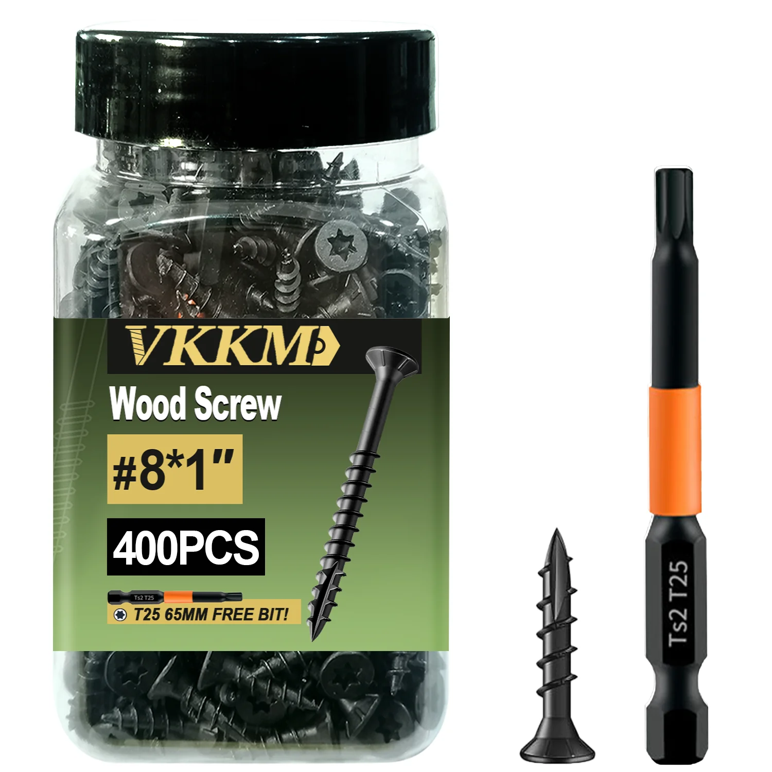 

VKKM Black Wood Screws #8×1, 400/650 Pieces, T25 Star Drive, Outdoor Deck Screws, with Epoxy Coating