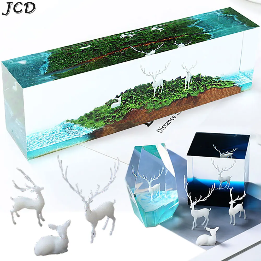 JCD Mini Elk Deer Resin Filled Model Epoxy Animal Mold 3D Miniature Landscape Accessories for Diy Crafts Jewelry Making