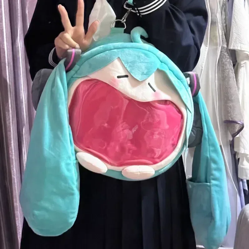 BANDAI Hatsune Miku Shoulder Bag New Backpack Anime Girl Plush Cartoon Kawaii Knapsack Student Bag Packet Kids Gifts Toys