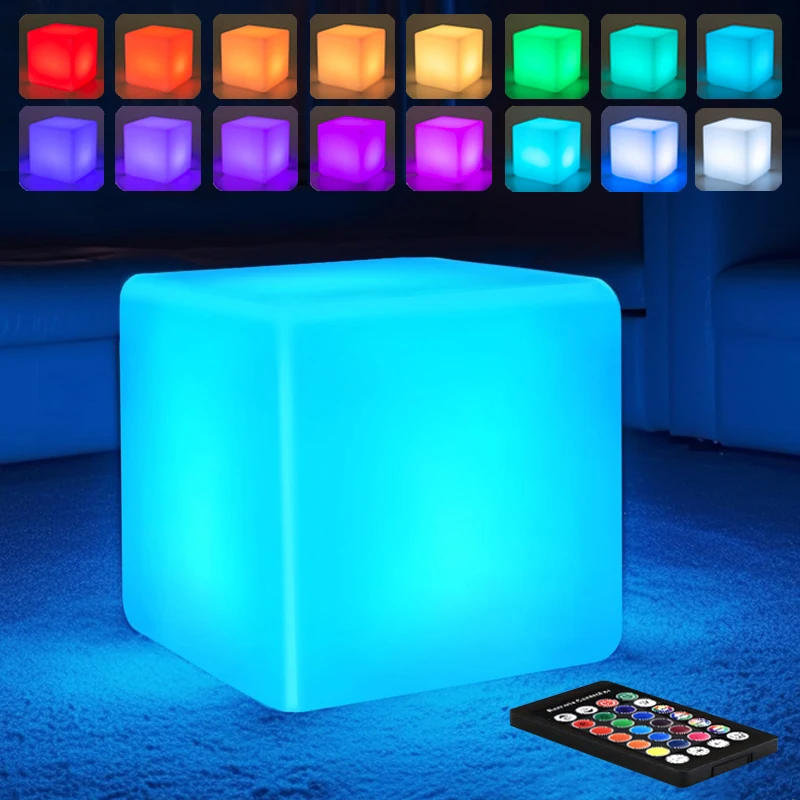 16 Colors LED Cube Night Light USB Rechargeable Desktop Decorative Light Square Ambient Lamp with Controller for Party Camping