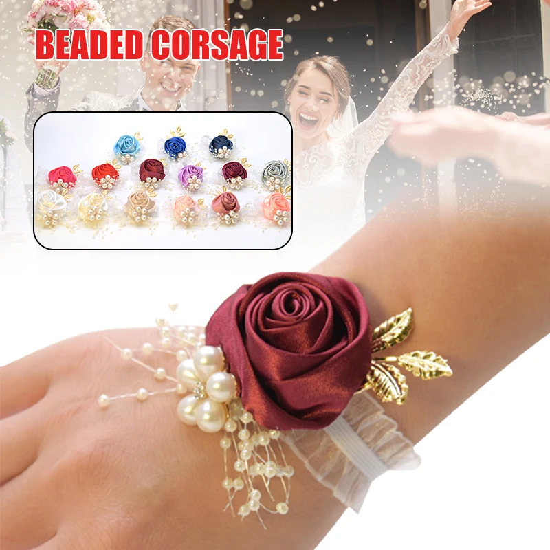 

Свадебный корсаж на запястье, шелковая роза, свадебный браслет с цветком, браслет для подружки невесты, ювелирные изделия для девочек, вечерние аксессуары для свадьбы