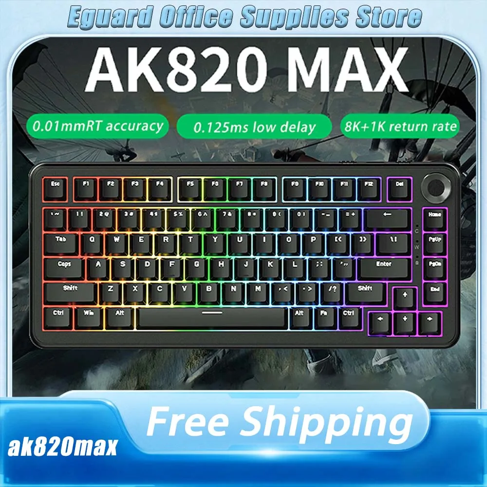 

Ajazz AK820MAX Mechanical Keyboard Magnetic Switch 8K RGB Wired/2.4G/Bluetooth Gaming Keyboard Hot Swap 8000mAh 82 Keys Custom