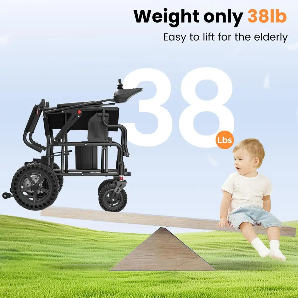 

Wheelchairs for Adults Lightweight 38lbs, Foldable Motorized Wheelchair for Seniors, 15 Miles Long Travel Range, All Terrain Po