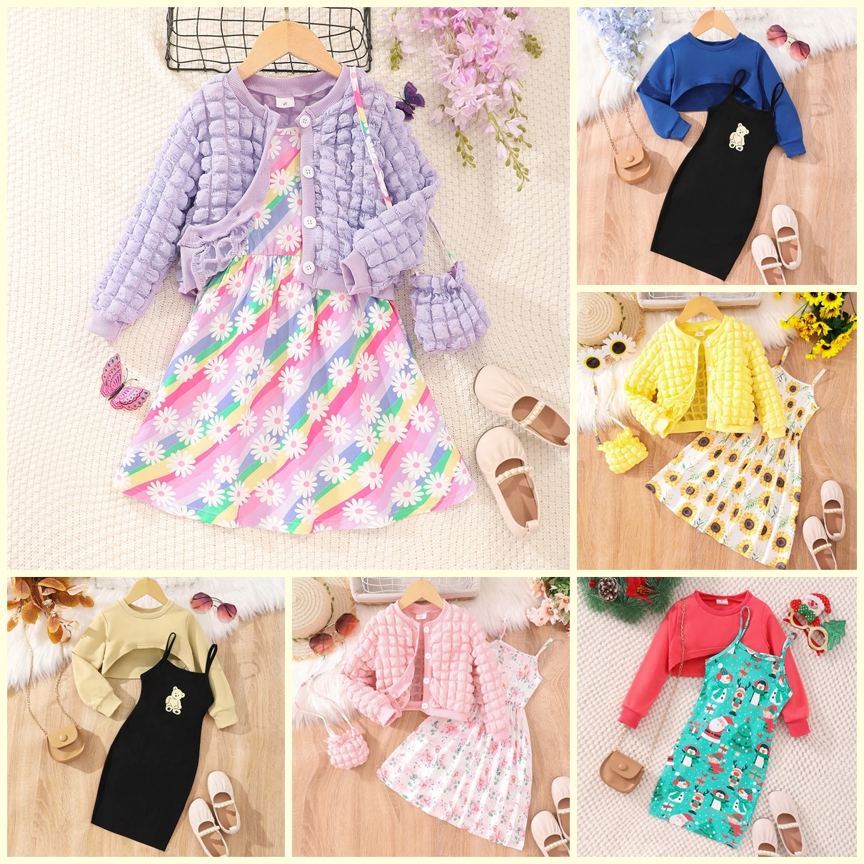 2024 Kids Girl Clothes Set Girl Dress Autumn Winter Long Sleeve Shirt + Dress 2PCS Sets Children  Fashion Clothes 3 5 6 7 Years